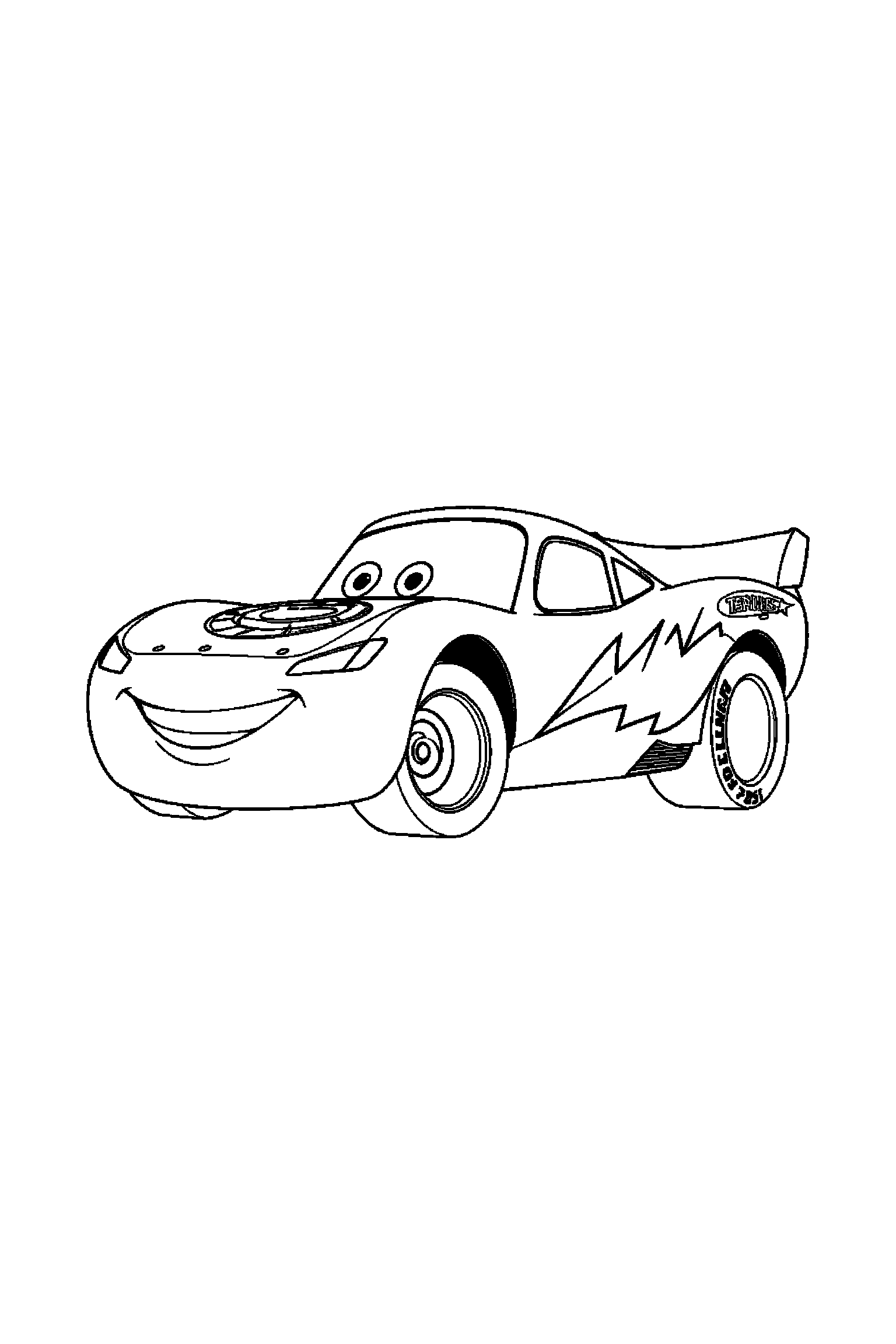 Coloriage Cars gratuit à imprimer : Flash McQueen assis qui sourit de tout son cœur