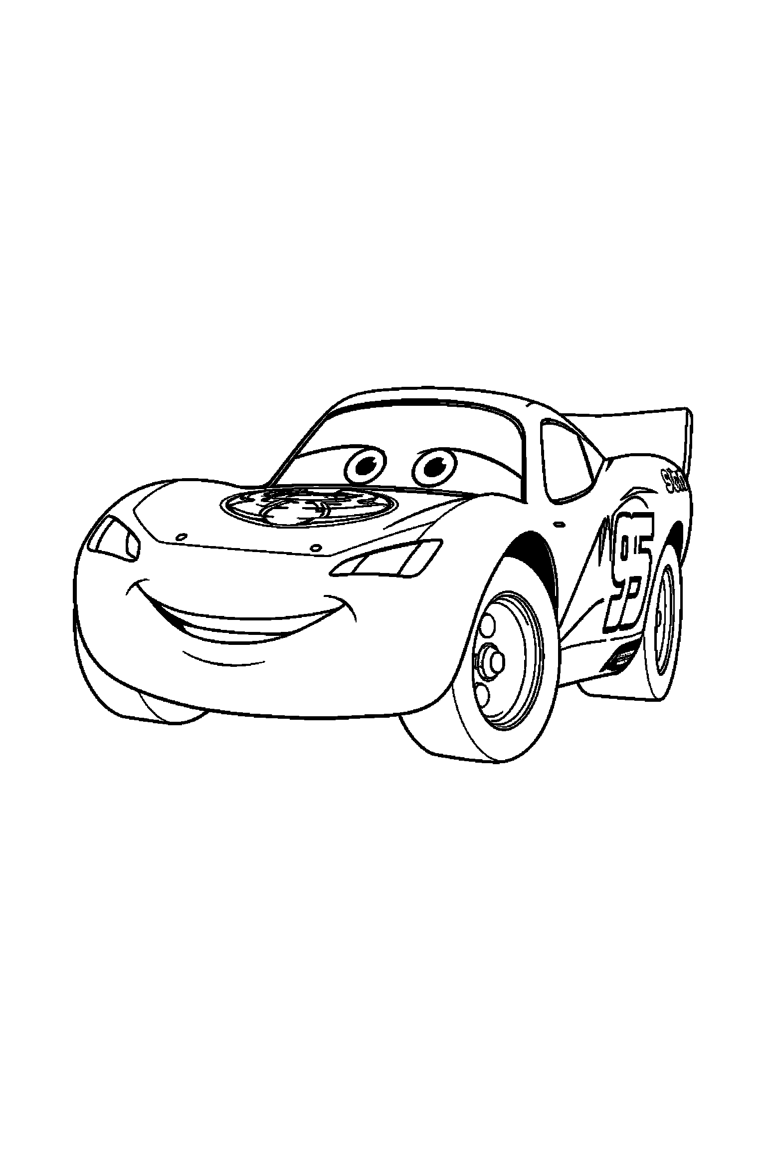 Coloriage Cars gratuit à imprimer : une voiture de course tenant une pompe à essence