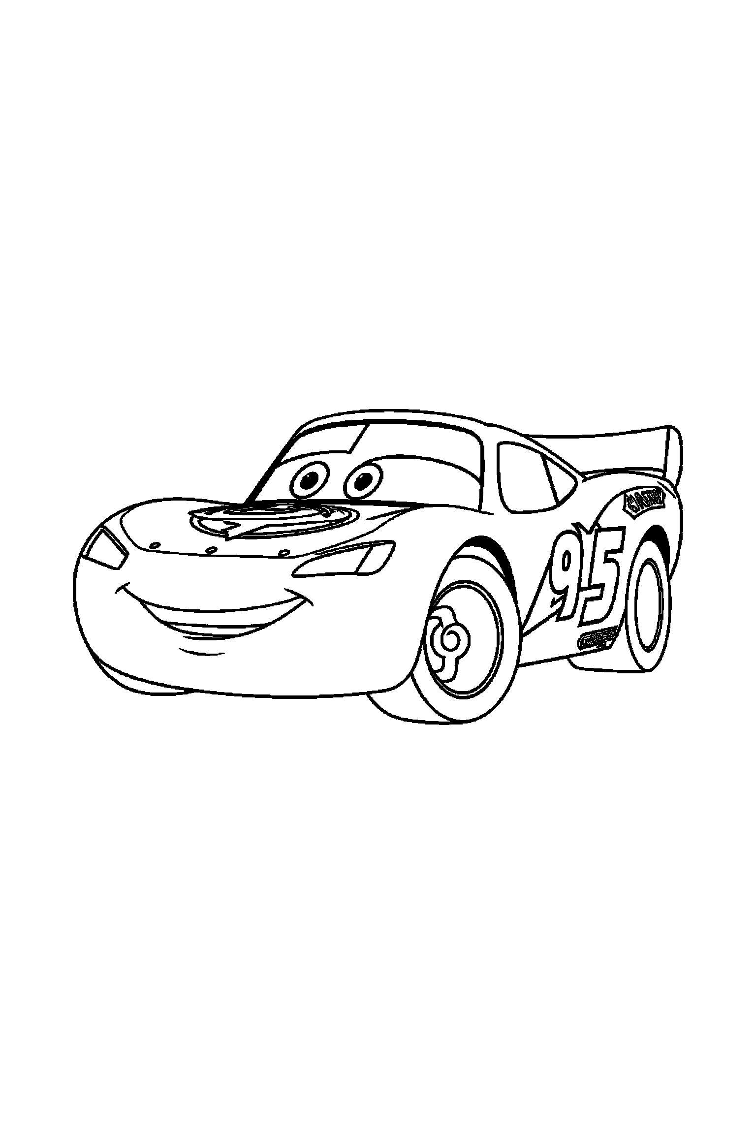 Coloriage Cars gratuit à imprimer : Flash McQueen avec un petit sourire timide