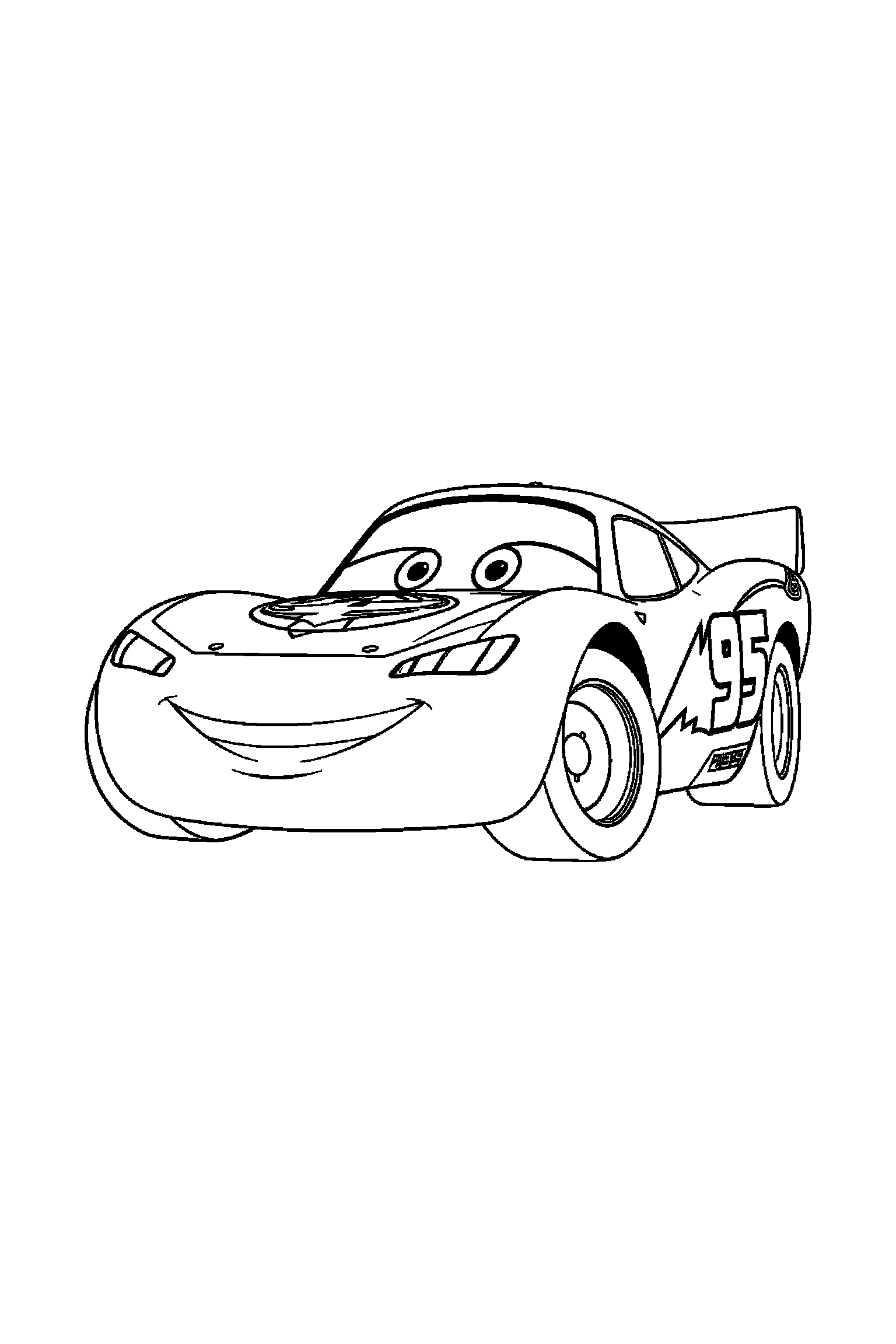 Coloriage Cars gratuit à imprimer : Sally souriant devant un grand motif éclairs