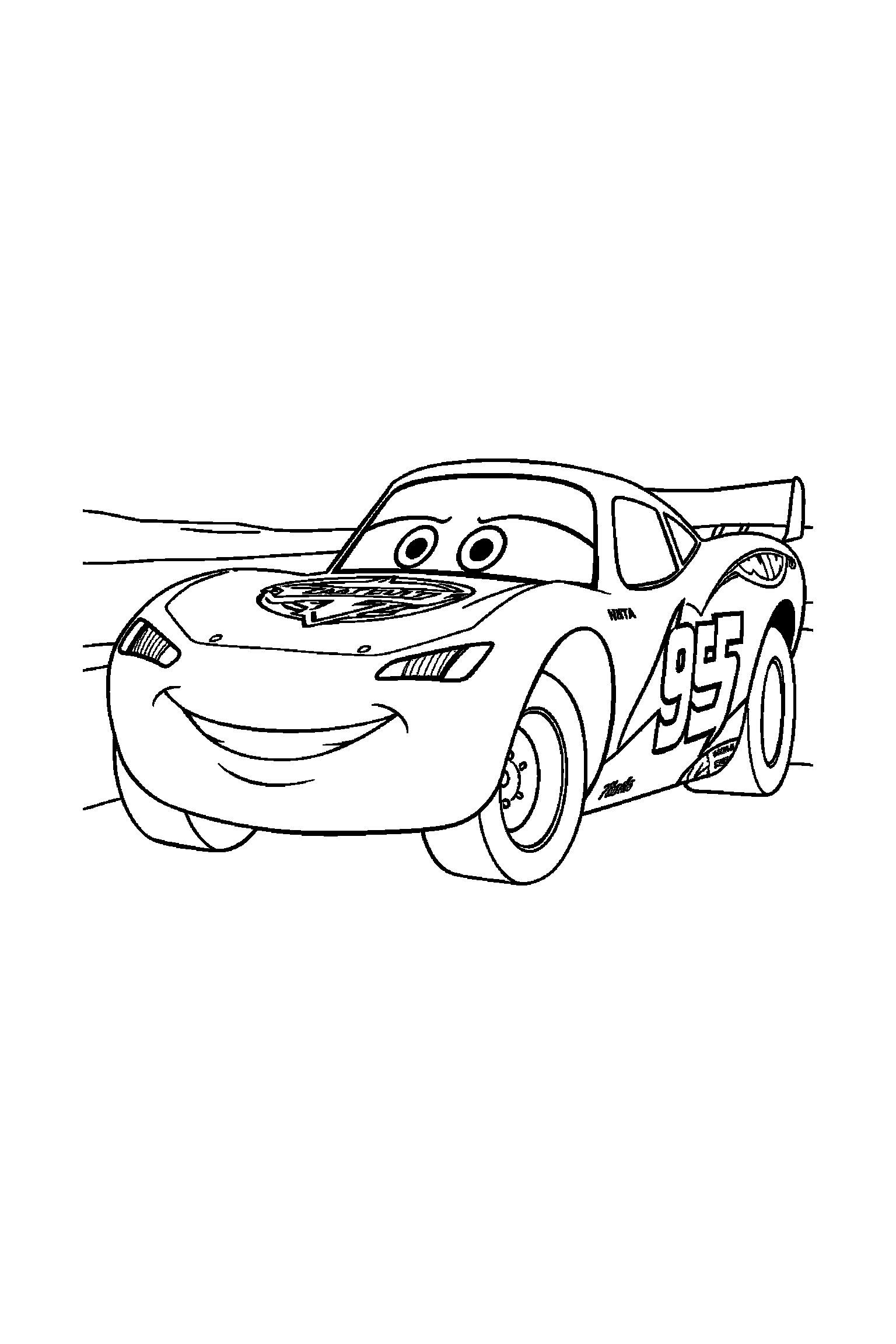 Coloriage Cars gratuit à imprimer : une voiture de course avec deux mains visibles et simples