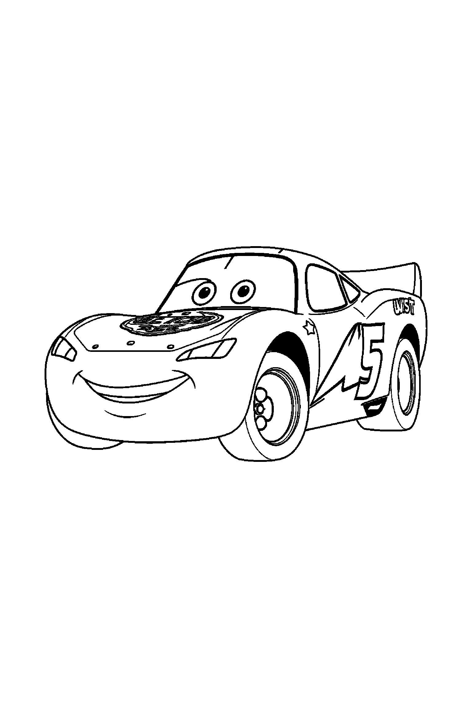 Coloriage Cars gratuit à imprimer : Martin tenant un drapeau à damier sans texte devant lui