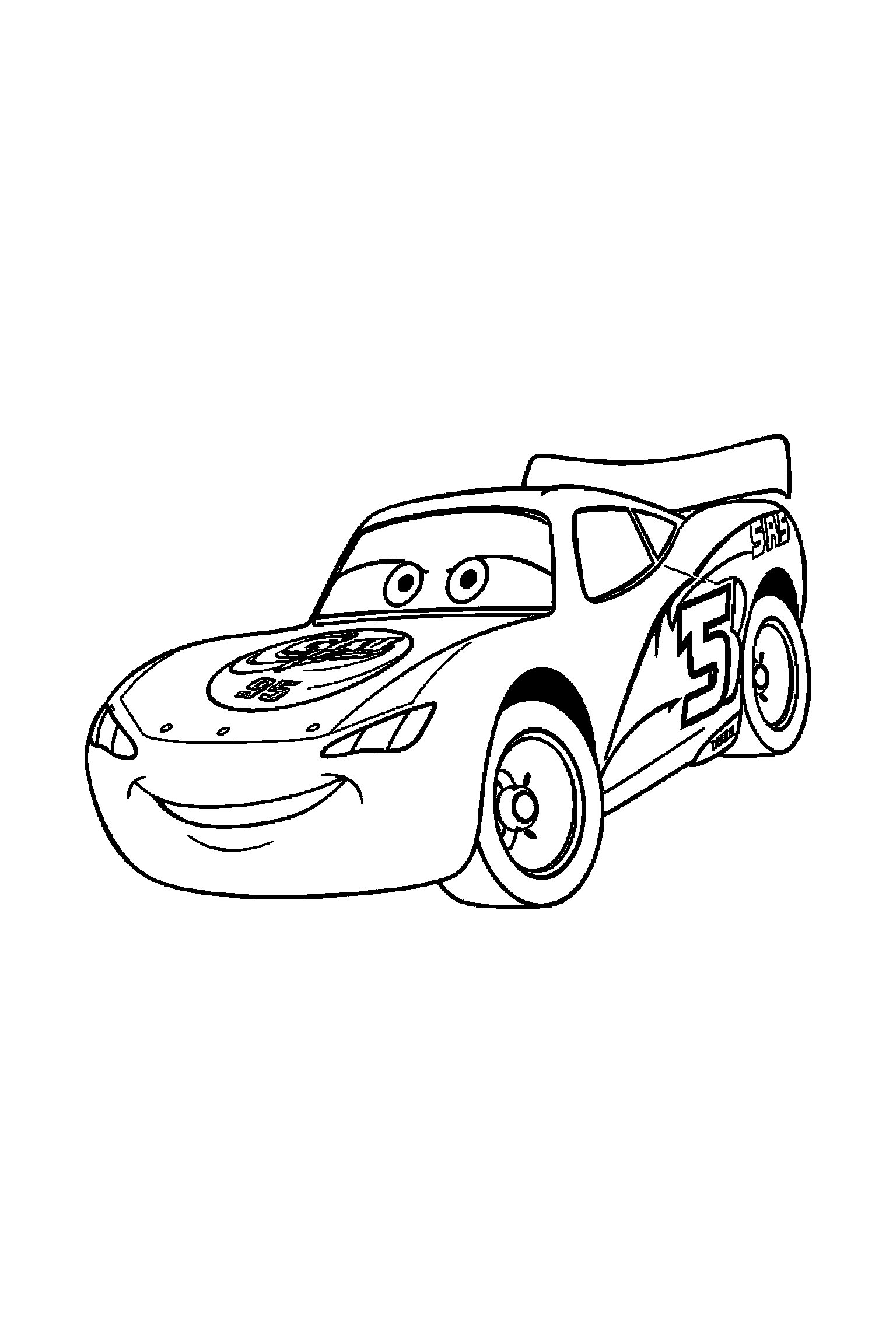 Coloriage Cars gratuit à imprimer : une voiture de course avec un décor très simple