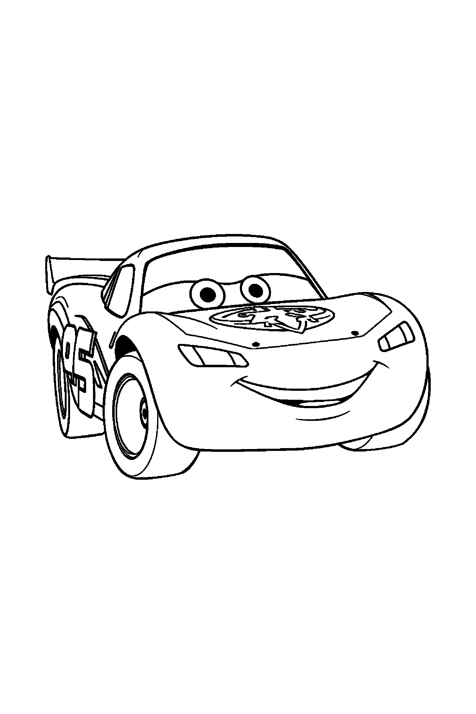 Coloriage Cars gratuit à imprimer : Flash McQueen qui lève le bras dans une pose anatomique claire