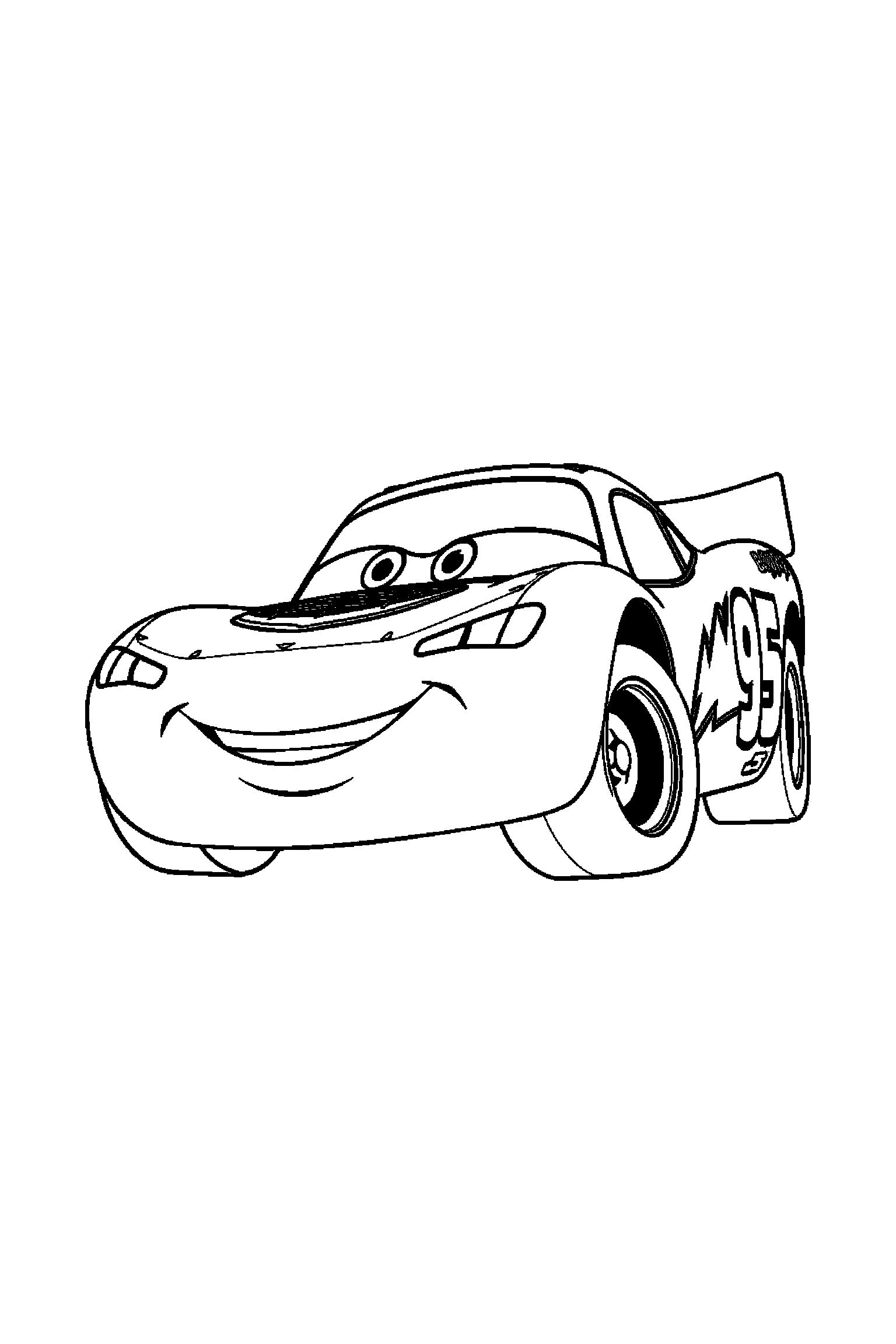 Coloriage Cars gratuit à imprimer : Sally au centre avec éclairs en arrière-plan