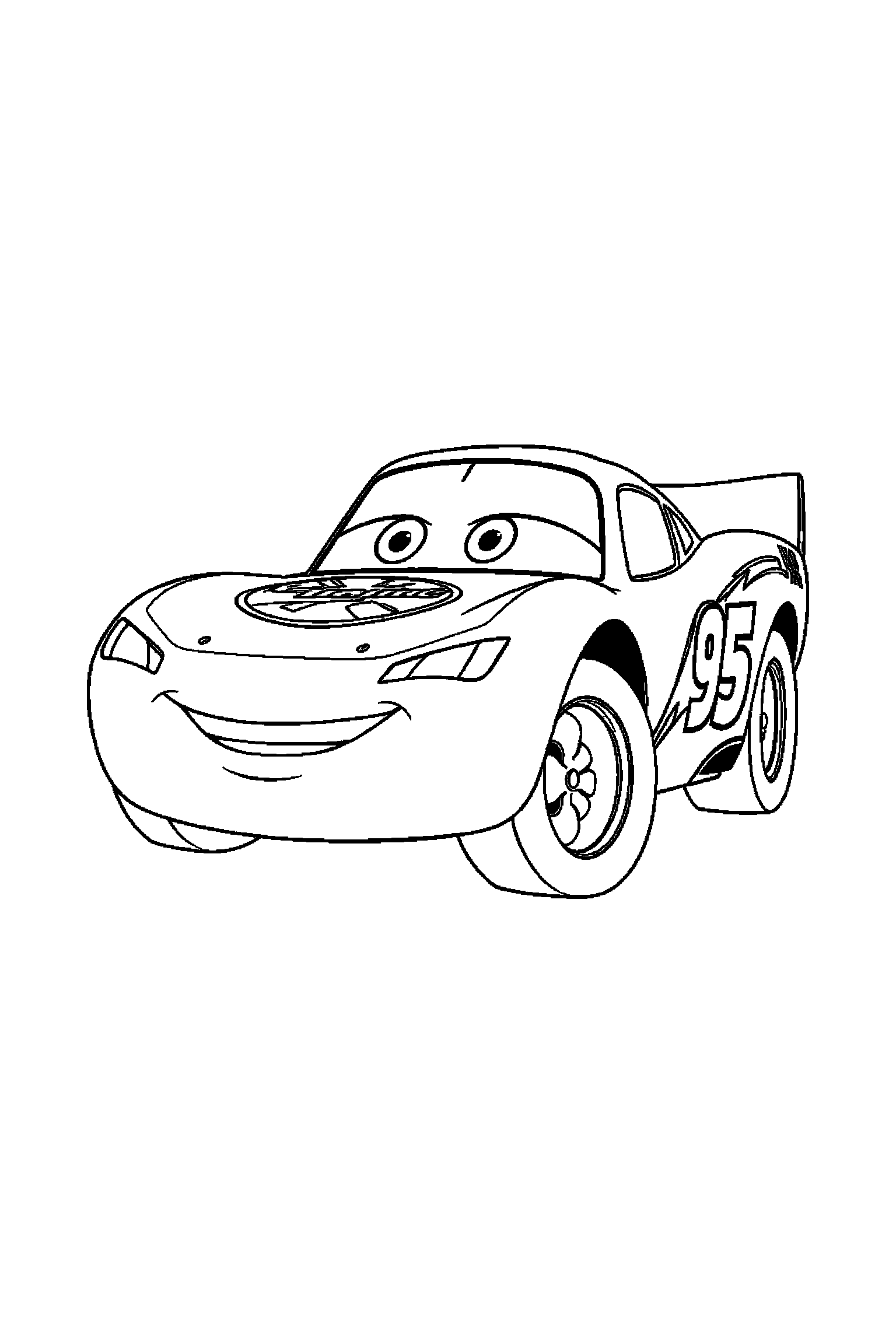 Coloriage Cars gratuit à imprimer : une voiture de course qui regarde une pompe à essence