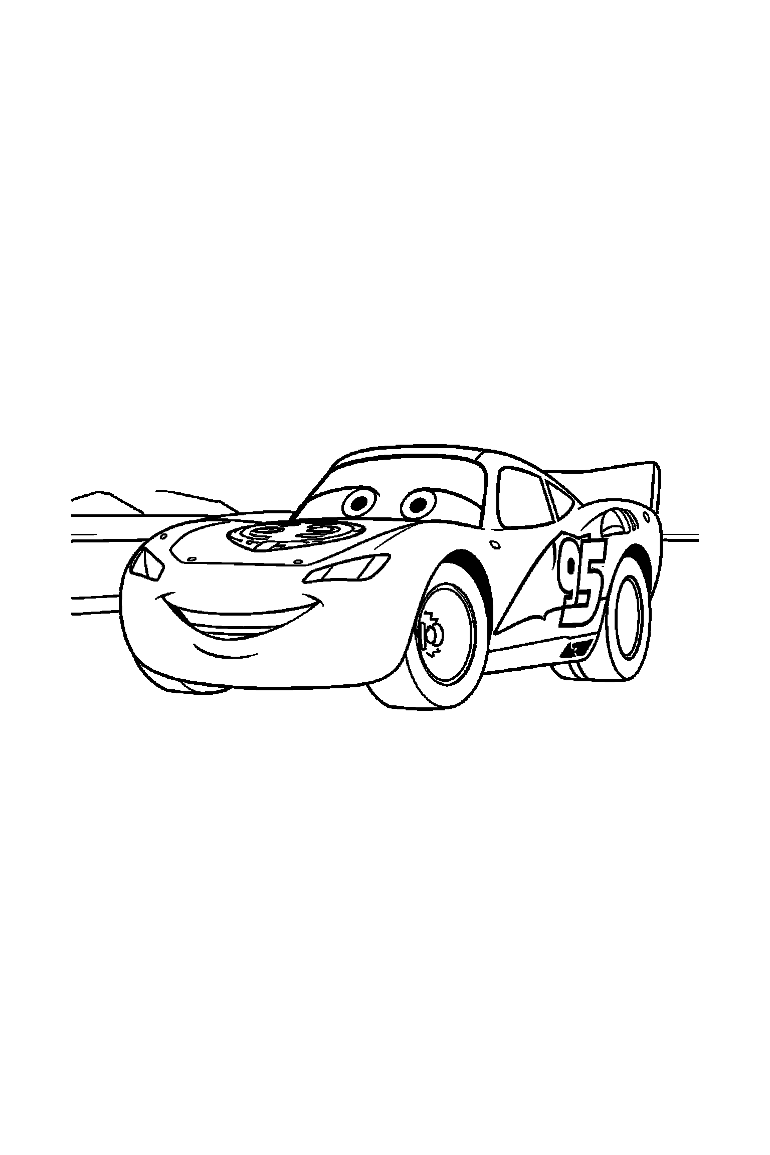 Coloriage Cars gratuit à imprimer : Flash McQueen dans une piste de course