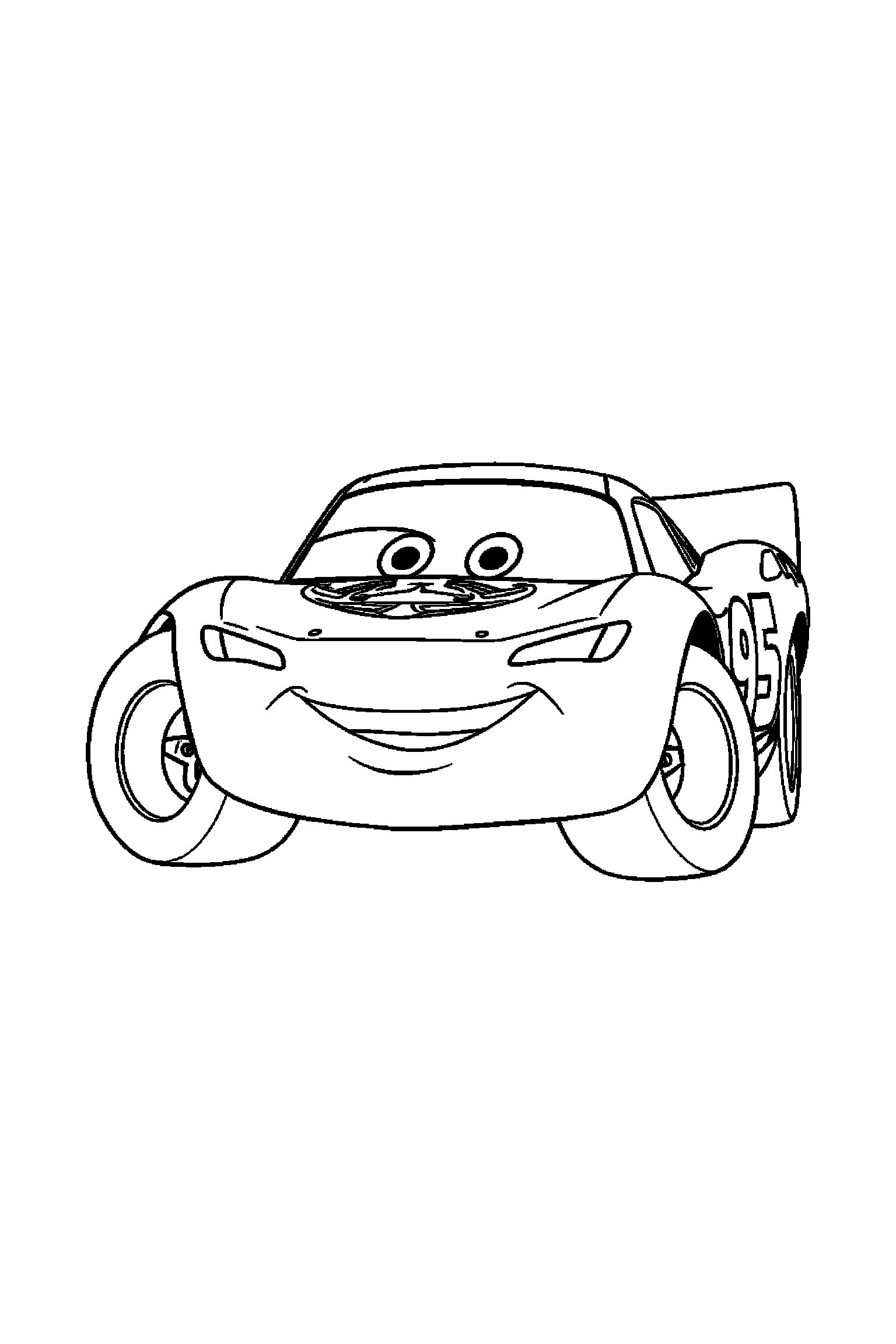 Coloriage Cars gratuit à imprimer : une voiture de course avec un décor d'arrière-plan