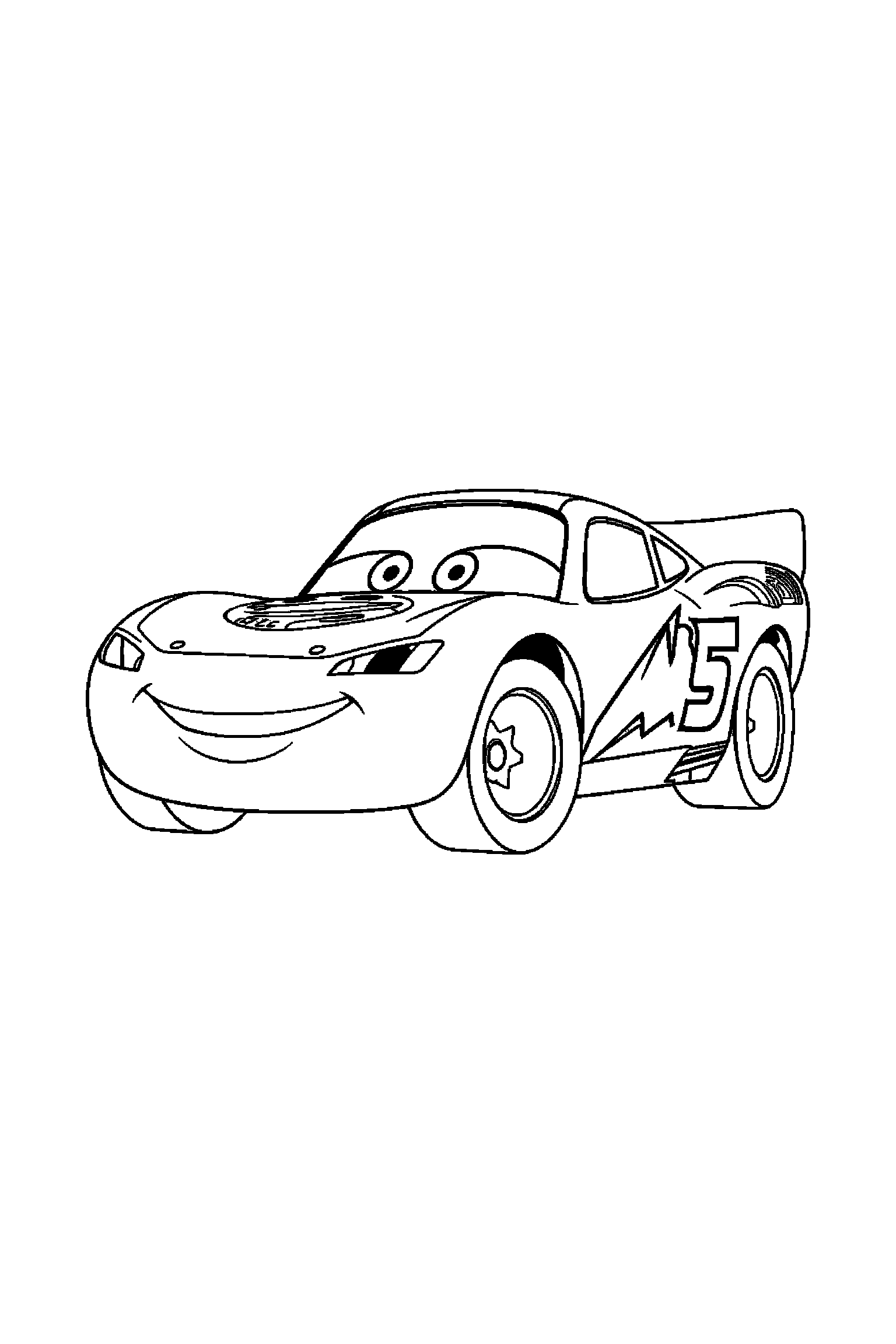 Coloriage Cars gratuit à imprimer : Flash McQueen au milieu de grands éléments faciles