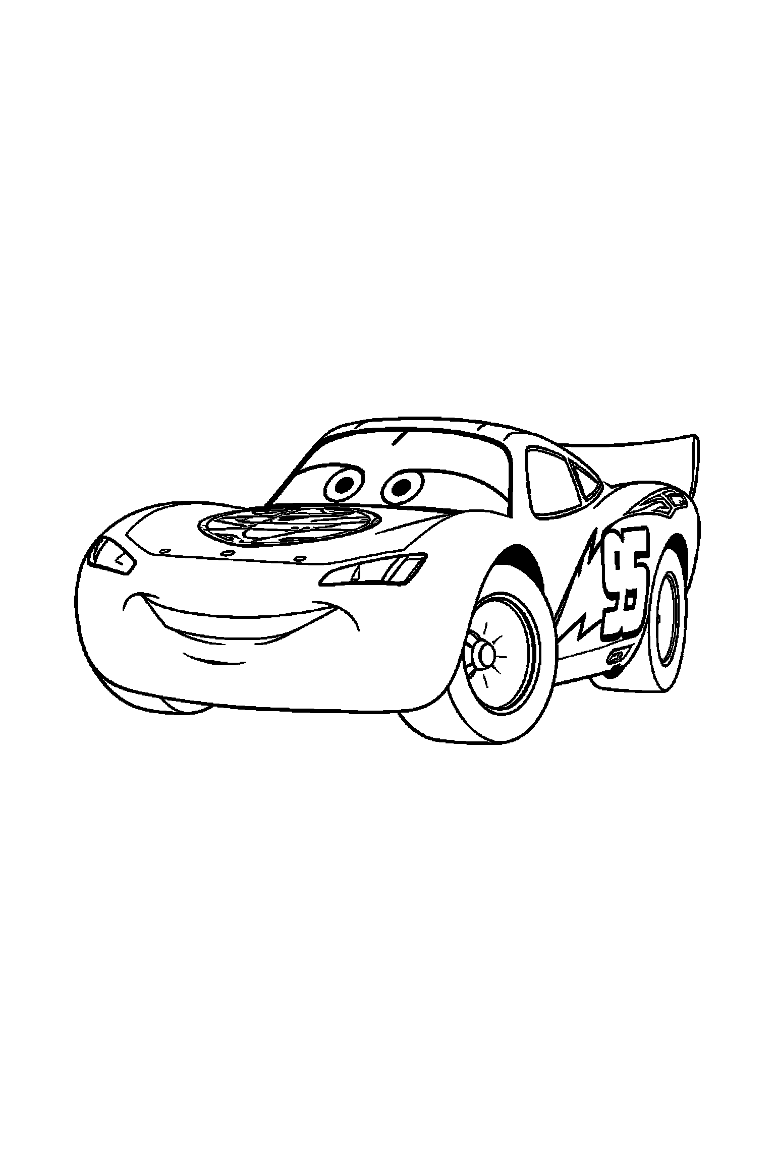 Coloriage Cars gratuit à imprimer : un camion souriant avec un cône, nuages et arrière-plan complet