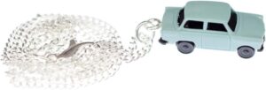 Collier Cars Trabant bleue 45, chaîne argentée