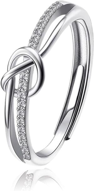 Bague de promesse femme réglable en argent sterling 925 avec zircone cubique