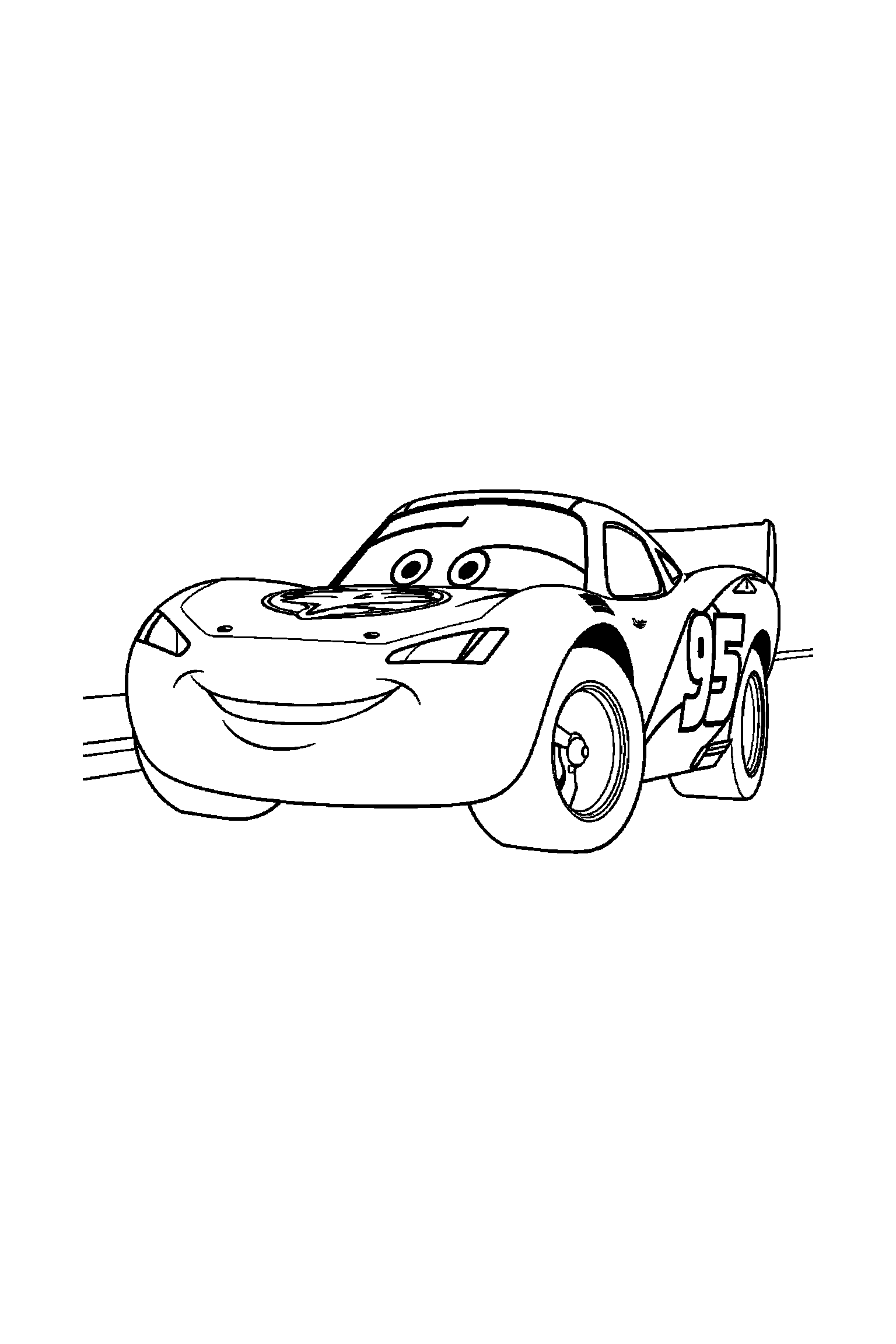 Coloriage Cars gratuit à imprimer : Flash McQueen dans une petite scène avec un pneu