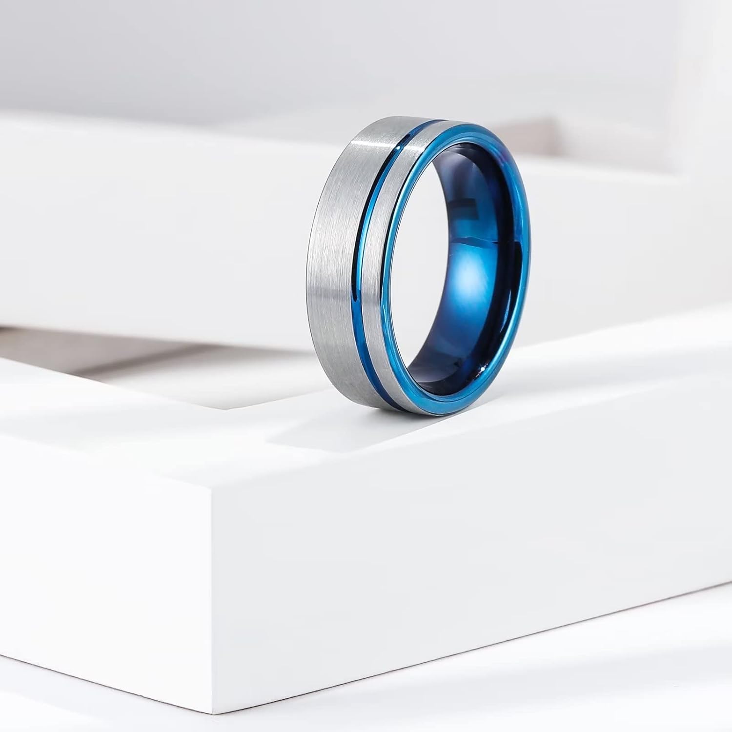 Bague Cars alliance 8 mm en carbure de tungstène or rose brossé noir et argent – Image 3