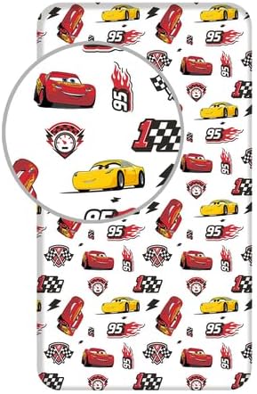 Drap housse Cars blanc en 100% Coton 90 x 200 cm