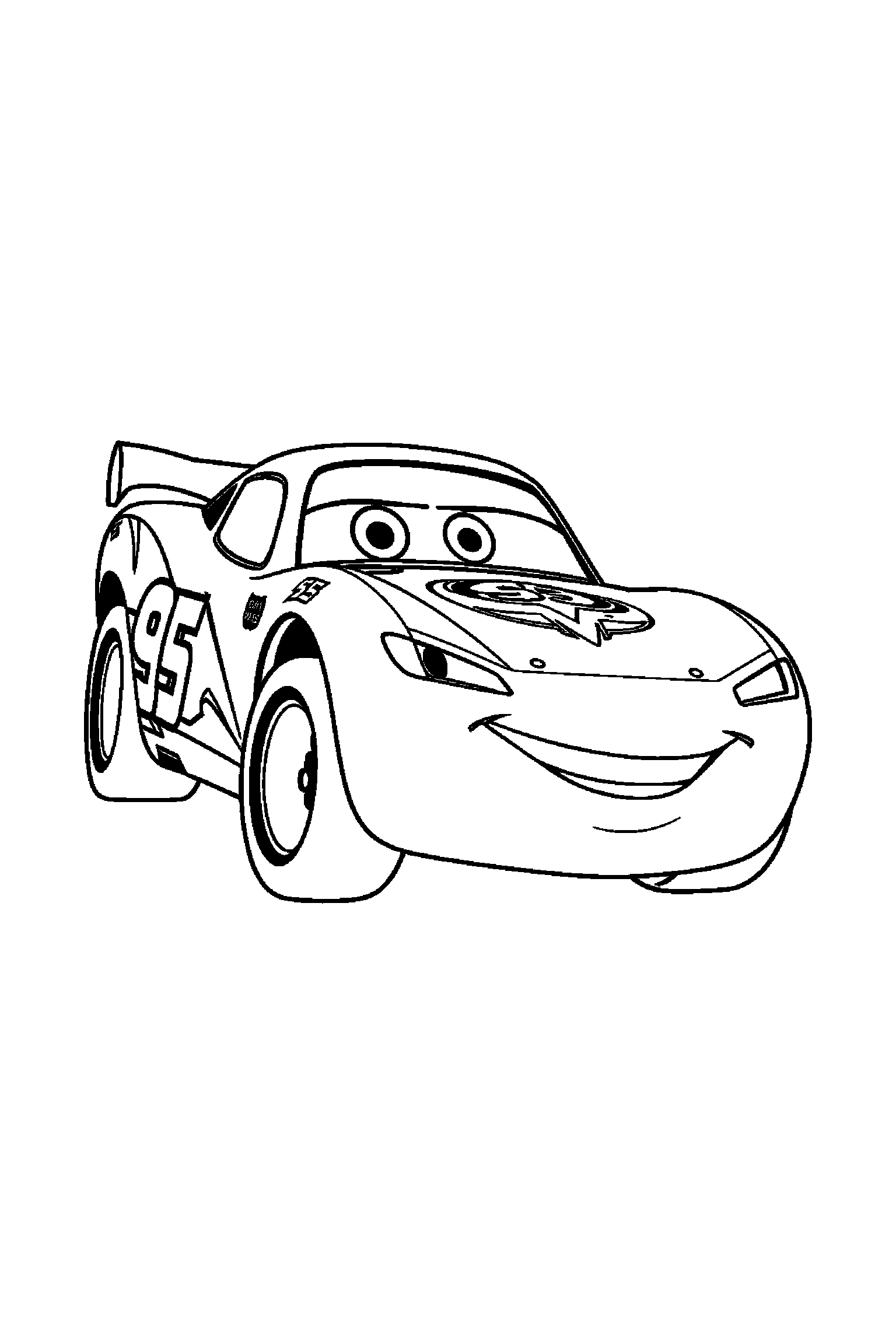 Coloriage Cars gratuit à imprimer : Flash McQueen avec décor détaillé de une piste de course