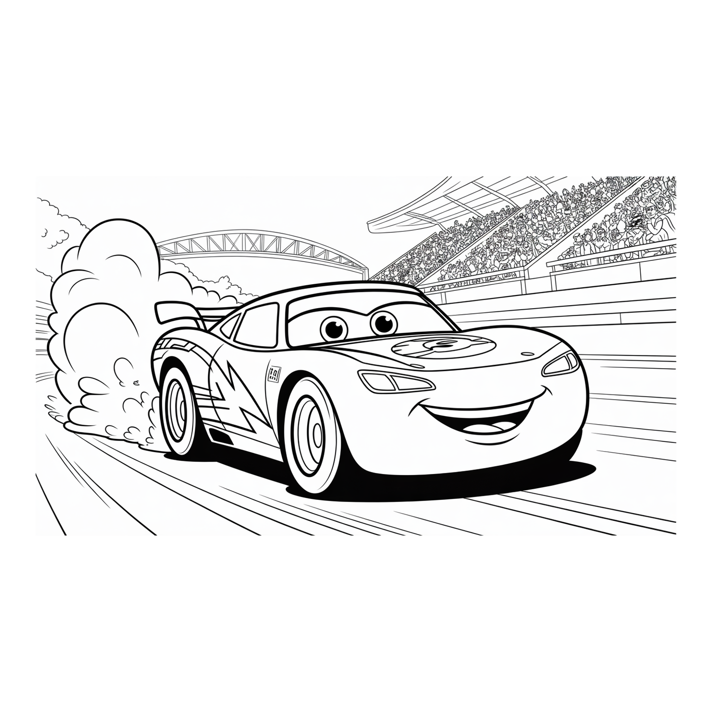 Coloriage Cars gratuit à imprimer : course Cars avec drapeau à damier