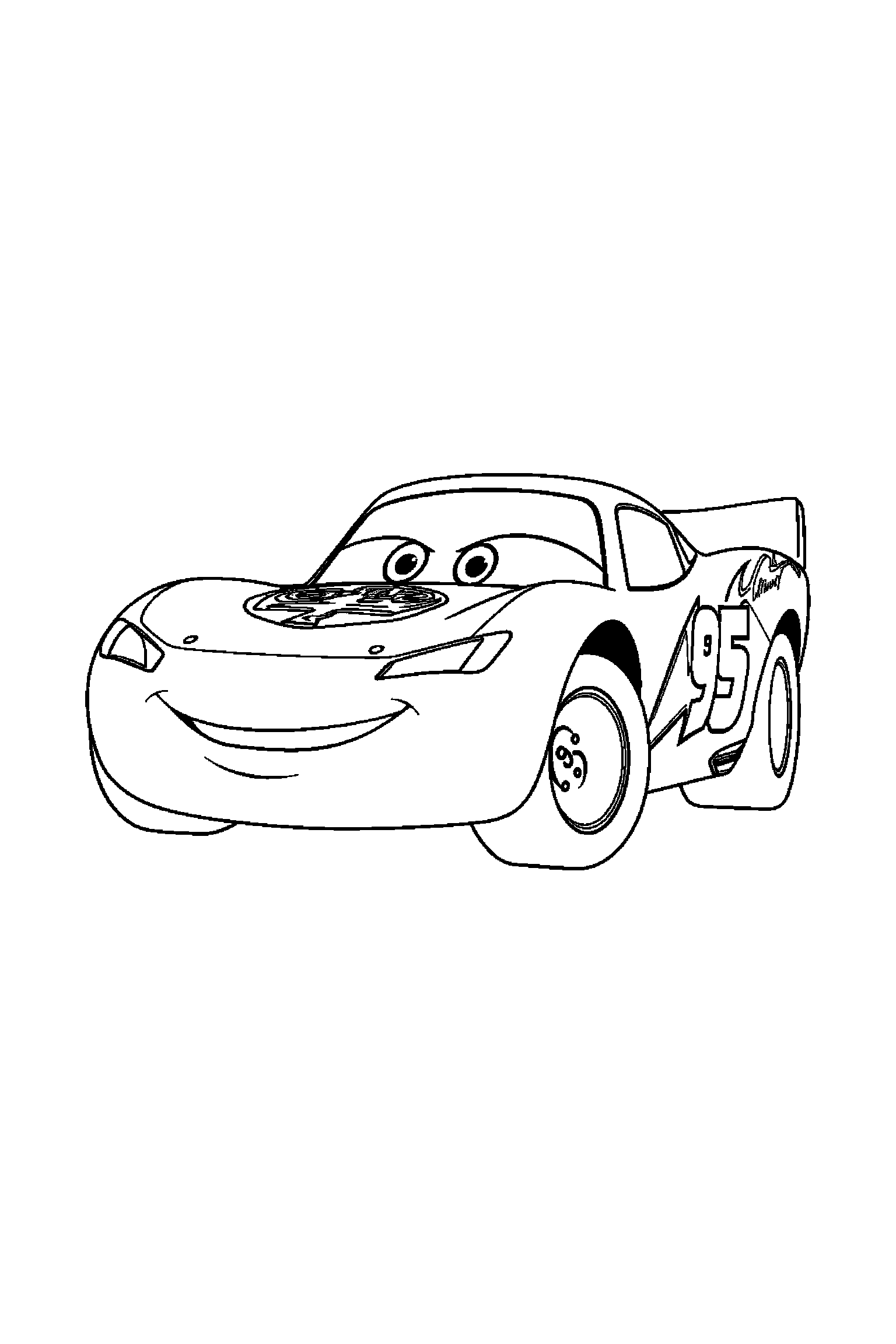 Coloriage Cars gratuit à imprimer : Sally dans une scène verticale avec une coupe