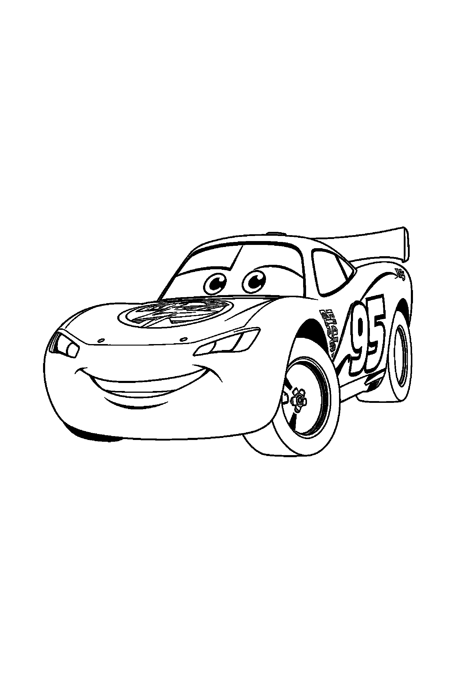 Coloriage Cars gratuit à imprimer : scène verticale détaillée avec une voiture de course et une pompe à essence