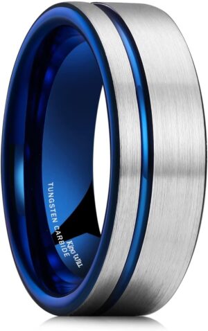 Bague Cars alliance 8 mm en carbure de tungstène or rose brossé noir et argent