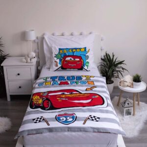 Parure de lit bébé Disney Cars McQueen rouge, housse de couette 100 x 135 cm et taie 40 x 60 cm
