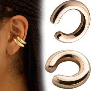 Ear cuff femme sans trou réglable en alliage, 2 pièces or