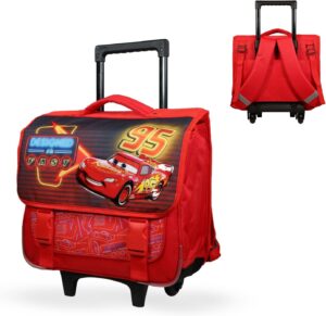 Cartable à roulettes Cars Flash McQueen 38 cm grand rangement rouge