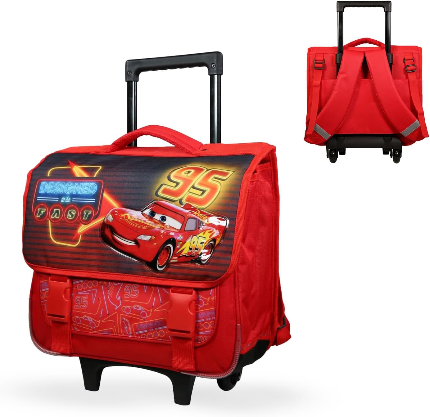 Cartable à roulettes Cars Flash McQueen 38 cm grand rangement rouge