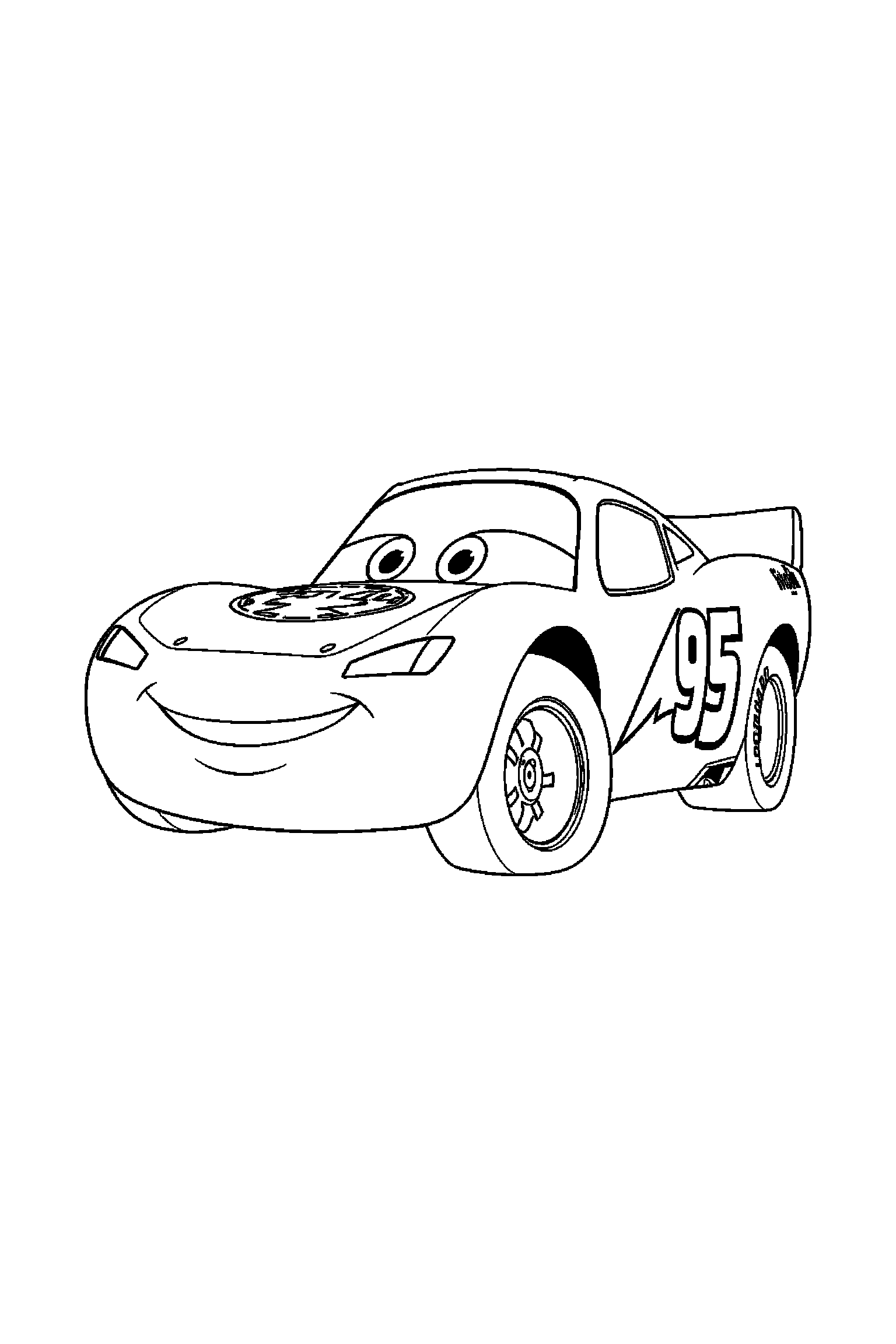 Coloriage Cars gratuit à imprimer : scène verticale détaillée avec une voiture de course et une pompe à essence