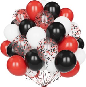 Lot de 60 ballons 12 pouces rouge noir blanc pour fête thème poker