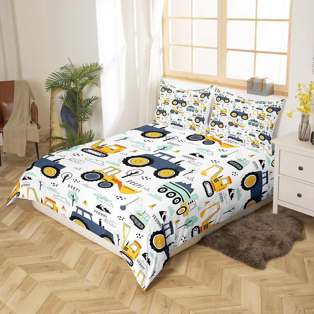 Parure de lit Cars blanc, jaune, vert avec 1 taie 80 x 80 – Image 3