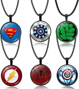 Colliers pendentifs Anime 6 pièces Iron Man Tony Stark, Hulk et Spider en verre incurvé convexe rond