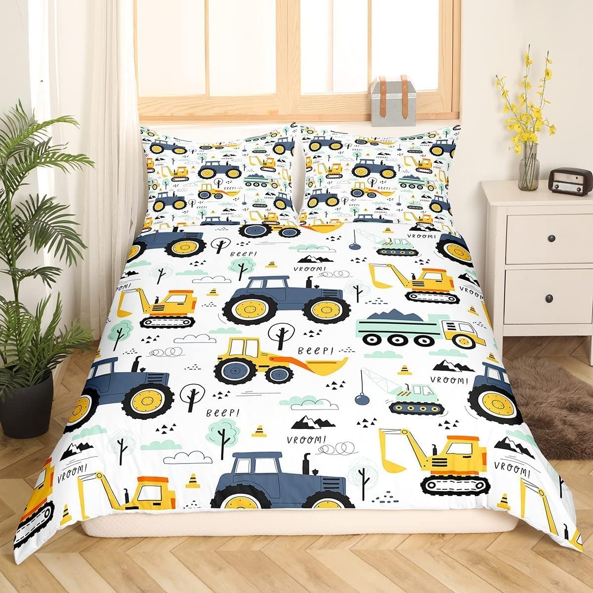 Parure de lit Cars blanc, jaune, vert avec 1 taie 80 x 80 – Image 2
