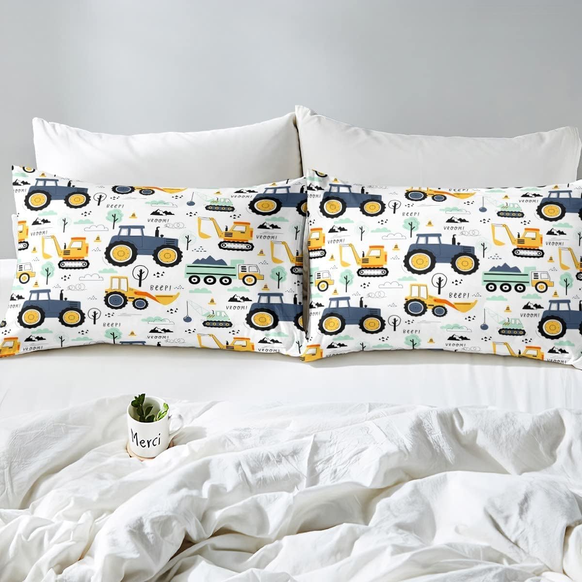 Parure de lit Cars blanc, jaune, vert avec 1 taie 80 x 80 – Image 4