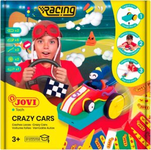 Kit Racing JOVITECH Crazy Cars Jovi en plastilina 330gr avec 3 modeleurs, batterie et roues JT101