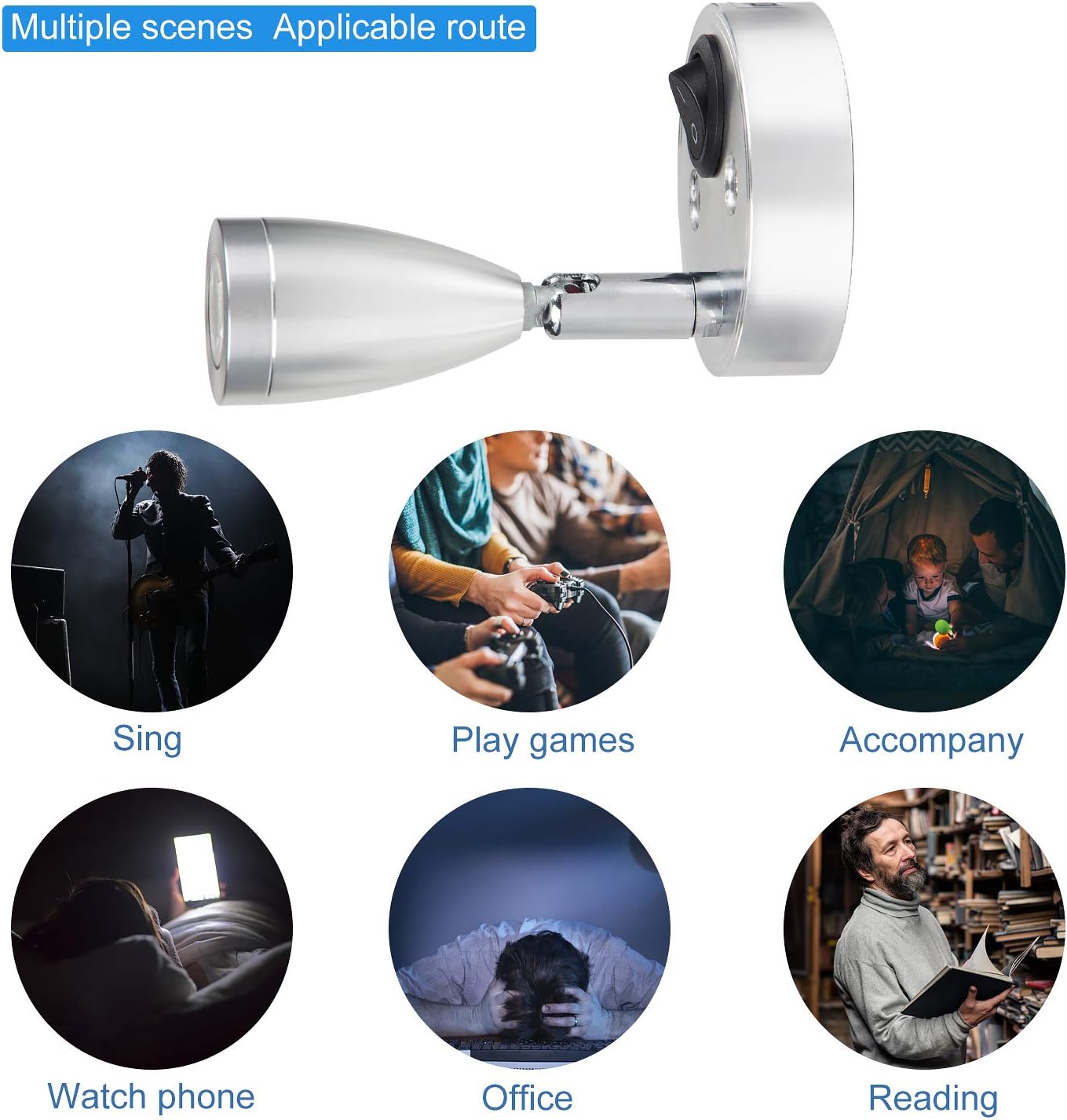 Lampe de lecture LED 12v blanc chaud argent avec interrupteur, 2 pièces – Image 4