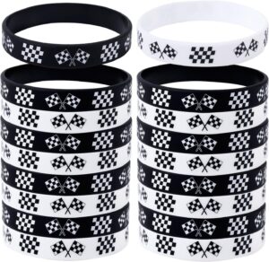 Lot de 48 bracelets drapeau à damier noir et blanc en silicone