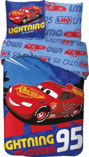 Parure de lit Cars réversible 140x200 cm avec taie 63x63 cm en 100% coton