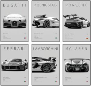 Affiches sur toile Supercar sans cadre, lot de 6, 20,3 x 30,5 cm