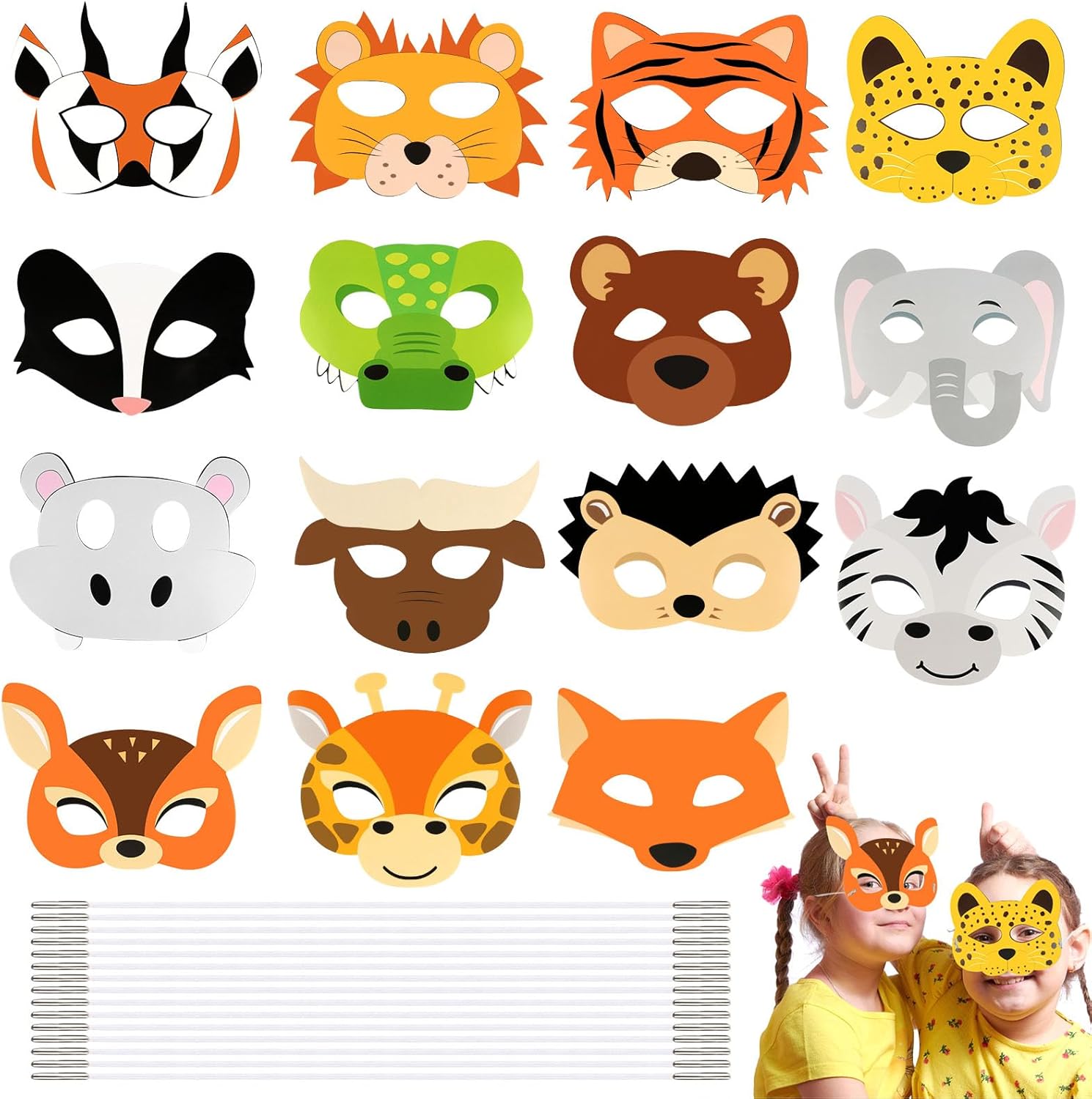 Lot de 15 masques d'animal Talifoca en papier blanc pour anniversaire