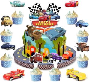 Décoration de gâteau Cars en carton blanc, 21 pièces