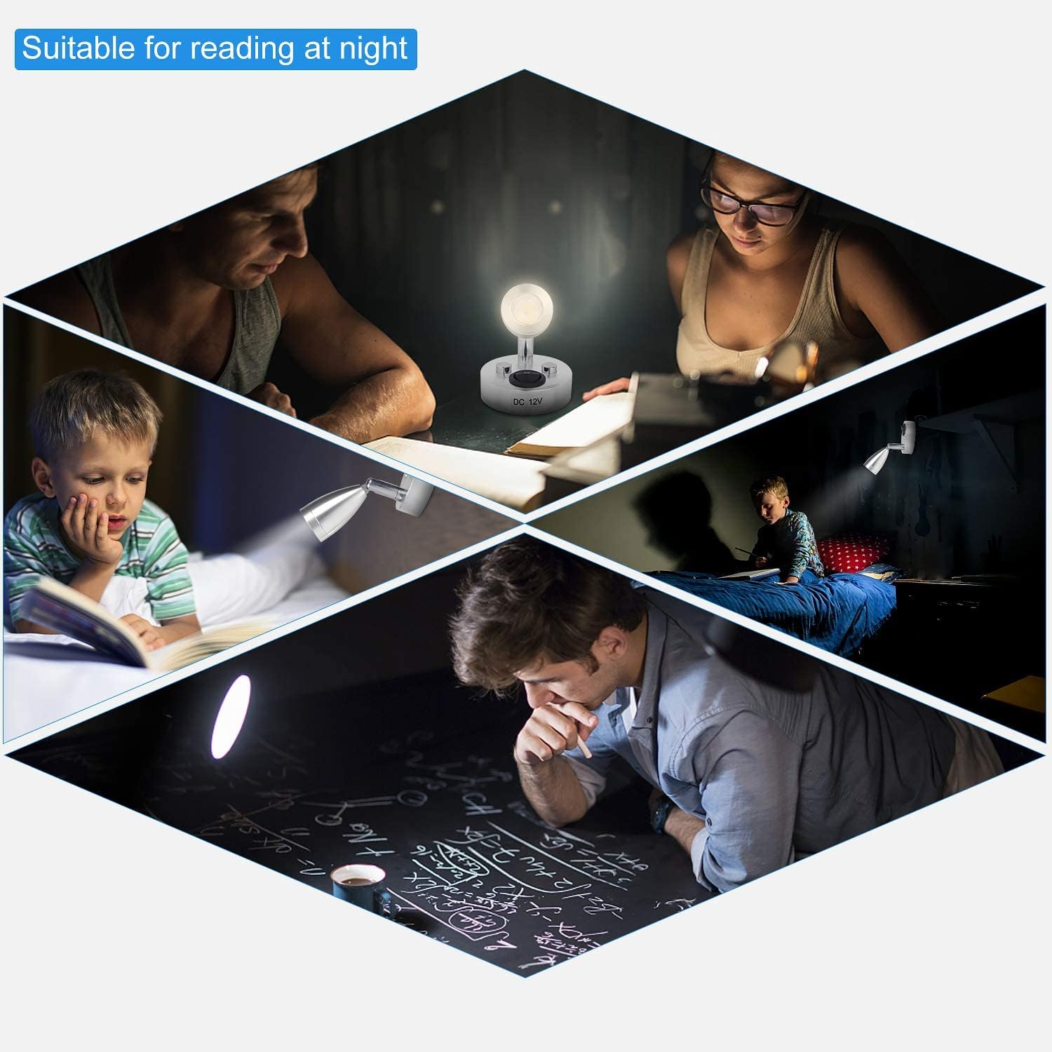 Lampe de lecture LED 12v blanc chaud argent avec interrupteur, 2 pièces – Image 6