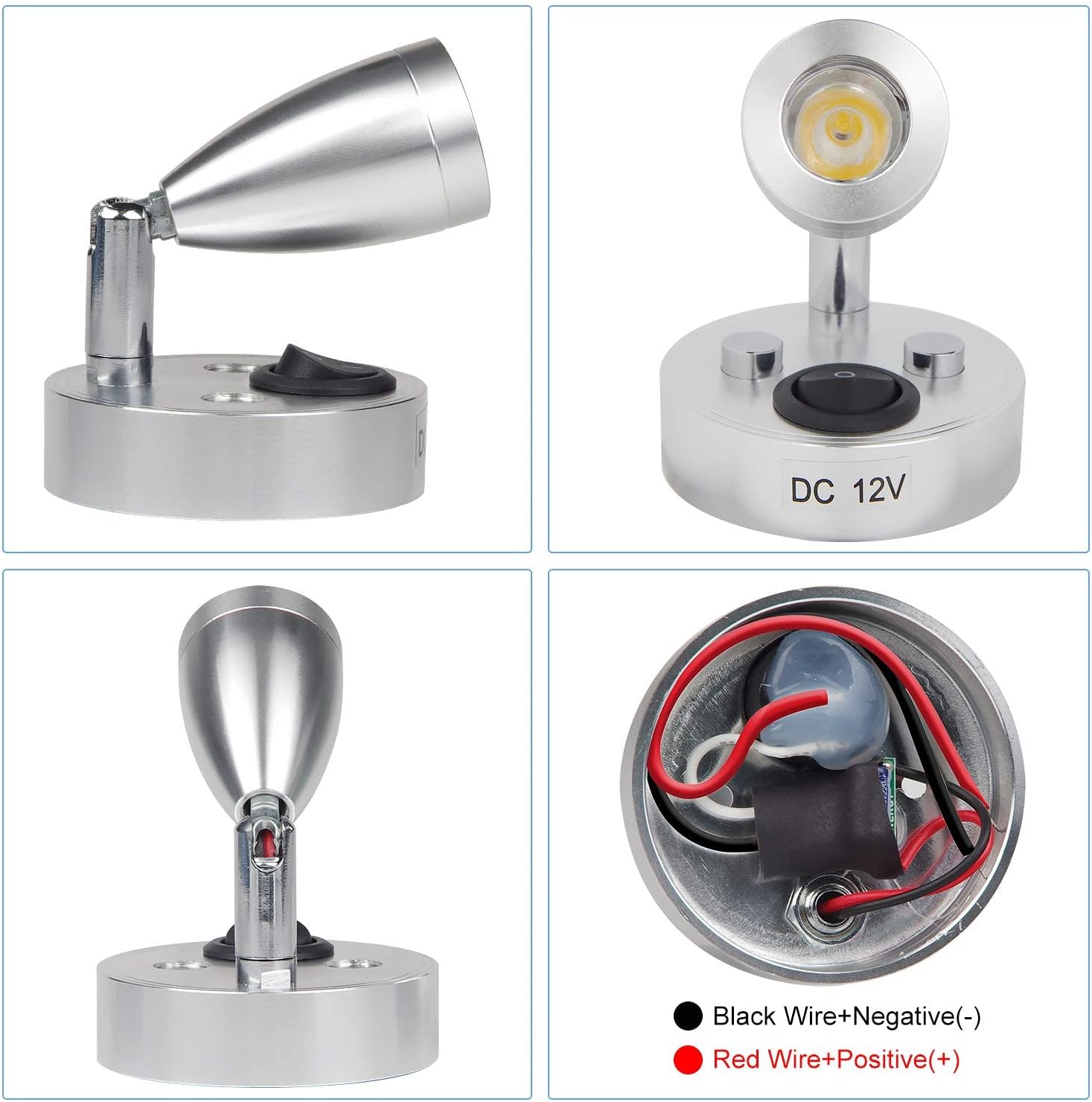 Lampe de lecture LED 12v blanc chaud argent avec interrupteur, 2 pièces – Image 5