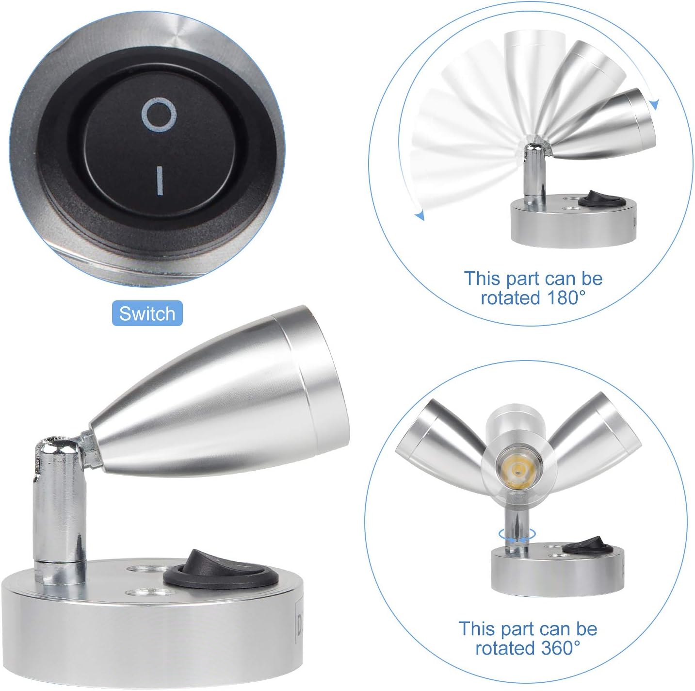 Lampe de lecture LED 12v blanc chaud argent avec interrupteur, 2 pièces – Image 3