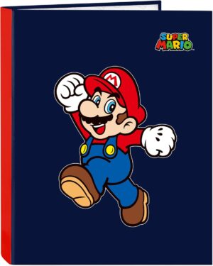 Classeur SUPER MARIO WORLD bleu marine à 4 anneaux ronds 25 mm