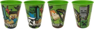 Gobelets Cars vert 260 ml, lot de 4 en plastique sans BPA
