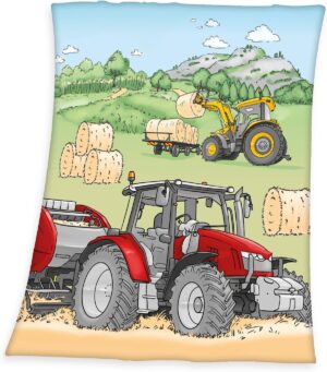 Couverture polaire Tracteur multicolore 160 x 130 cm en 100 % polyester