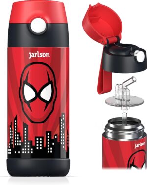 Gourde enfant Cars en inox 350 ml avec paille, Super Héros Rouge