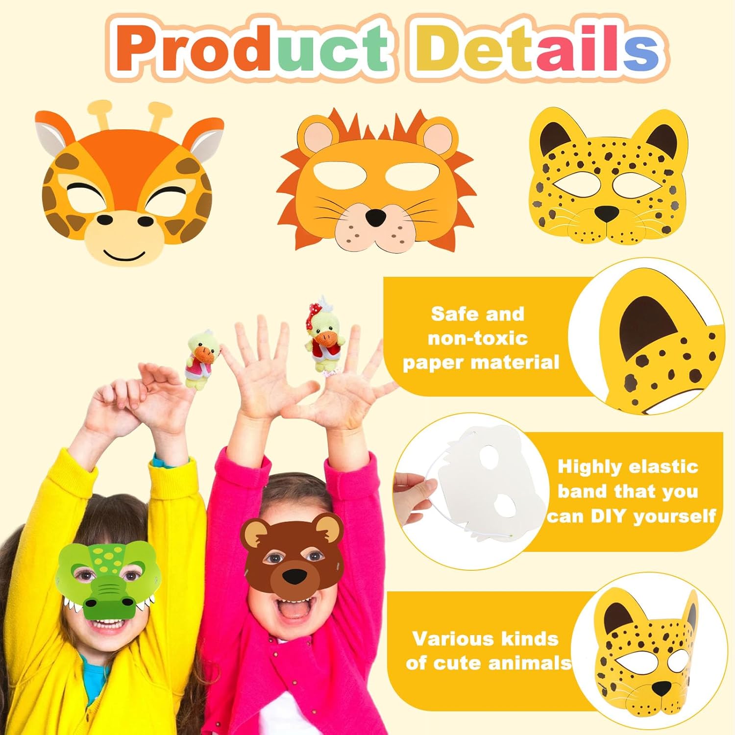 Lot de 15 masques d'animal Talifoca en papier blanc pour anniversaire – Image 3