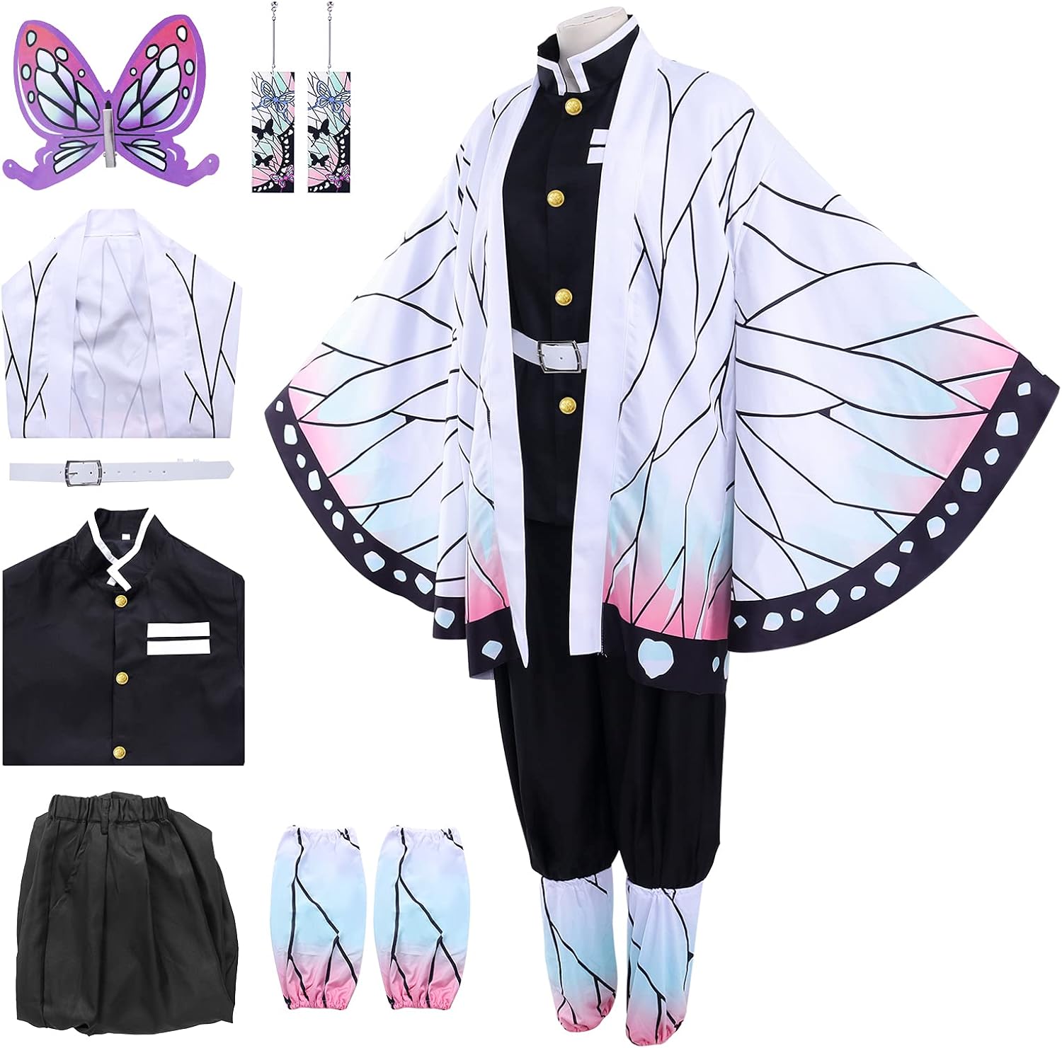 Costume cosplay Anime Kochou Shinobu avec cape et accessoires